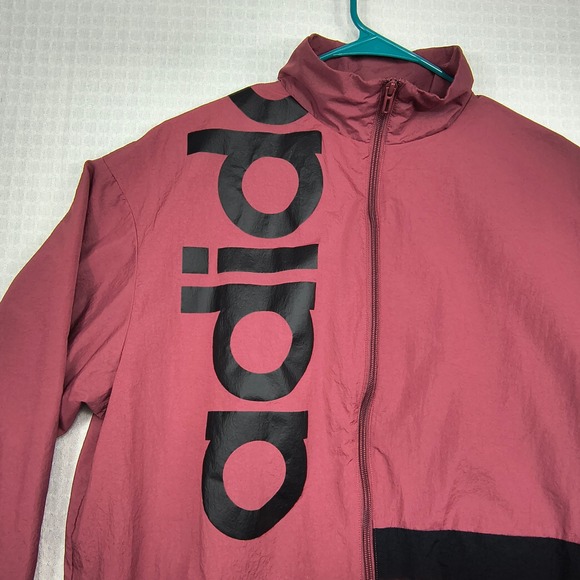 Adidas Mens Colorblock Nylon Windbreaker Jacket Burgundy Orange Large Full Zip - Picture 9 of 10